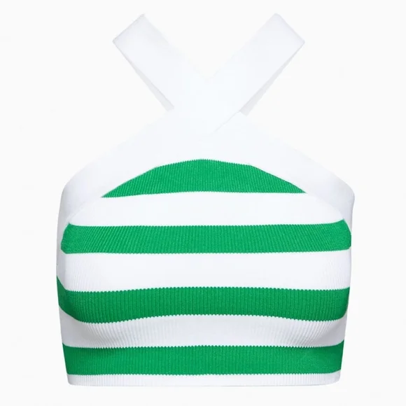 Aritzia Babaton White Gloss Green Sculpt Knit Criss Cross Cropped Tank Small - Picture 1 of 11